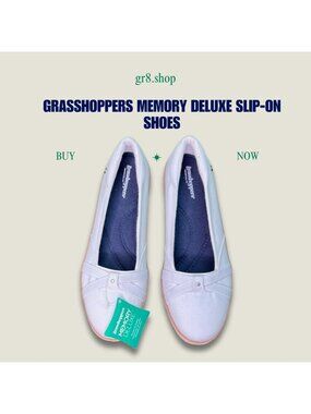 Grasshoppers Womens Memory Deluxe Slip-On Shoes White Canvas Comfort Casual Size